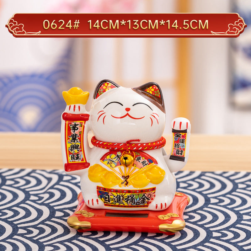 Solar Lucky Cat Ornament for Festive Prosperity Decor