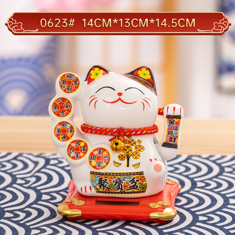 Solar Lucky Cat Ornament for Festive Prosperity Decor