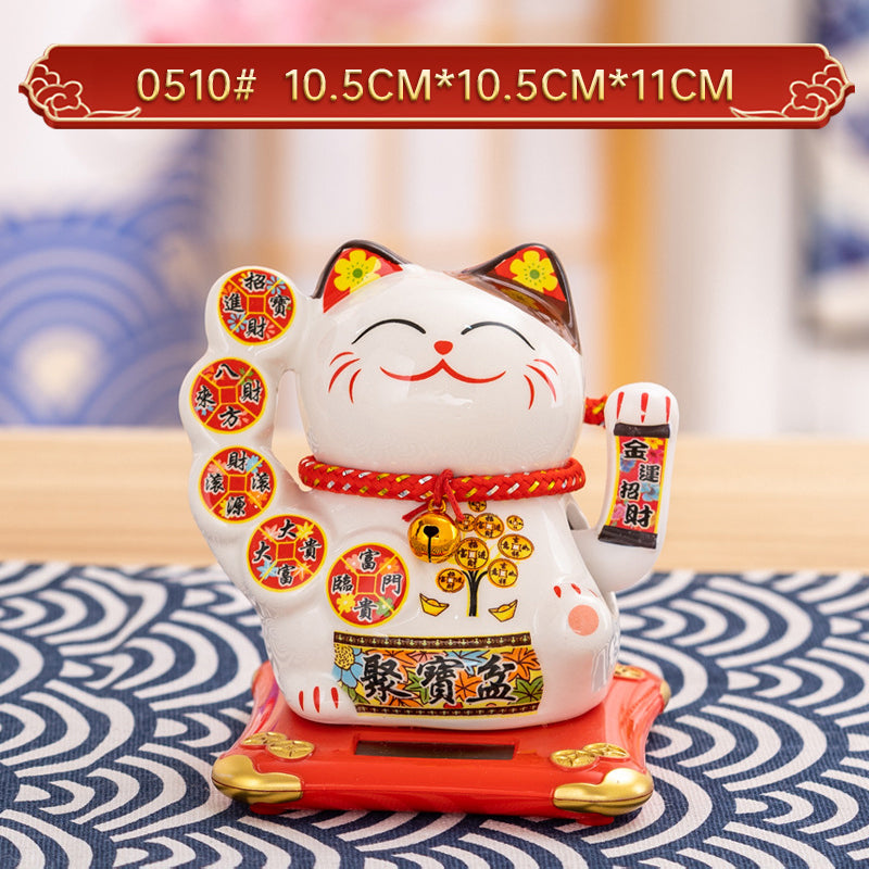Solar Lucky Cat Ornament for Festive Prosperity Decor