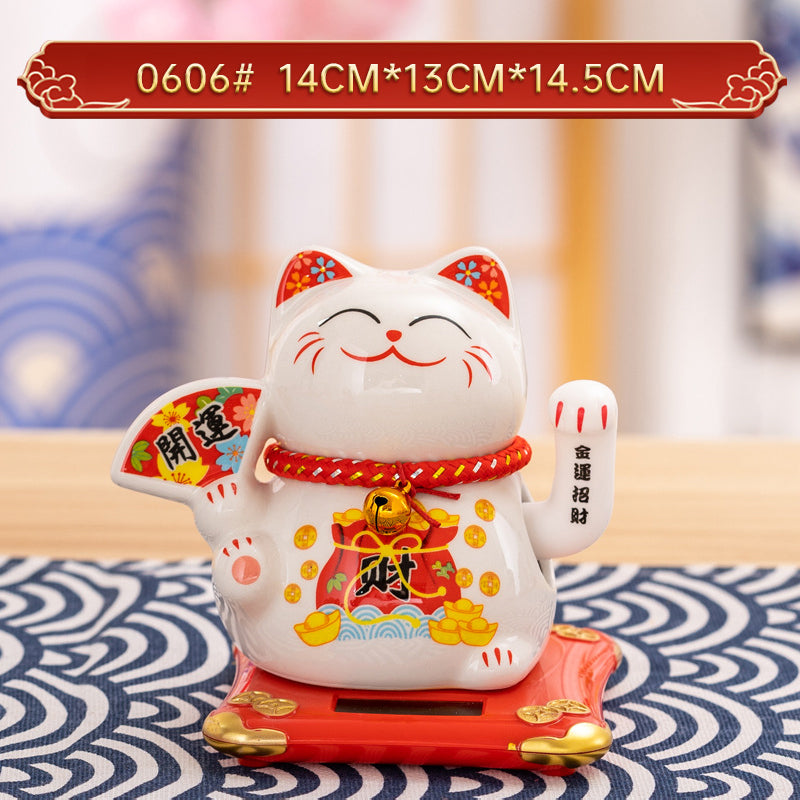 Solar Lucky Cat Ornament for Festive Prosperity Decor