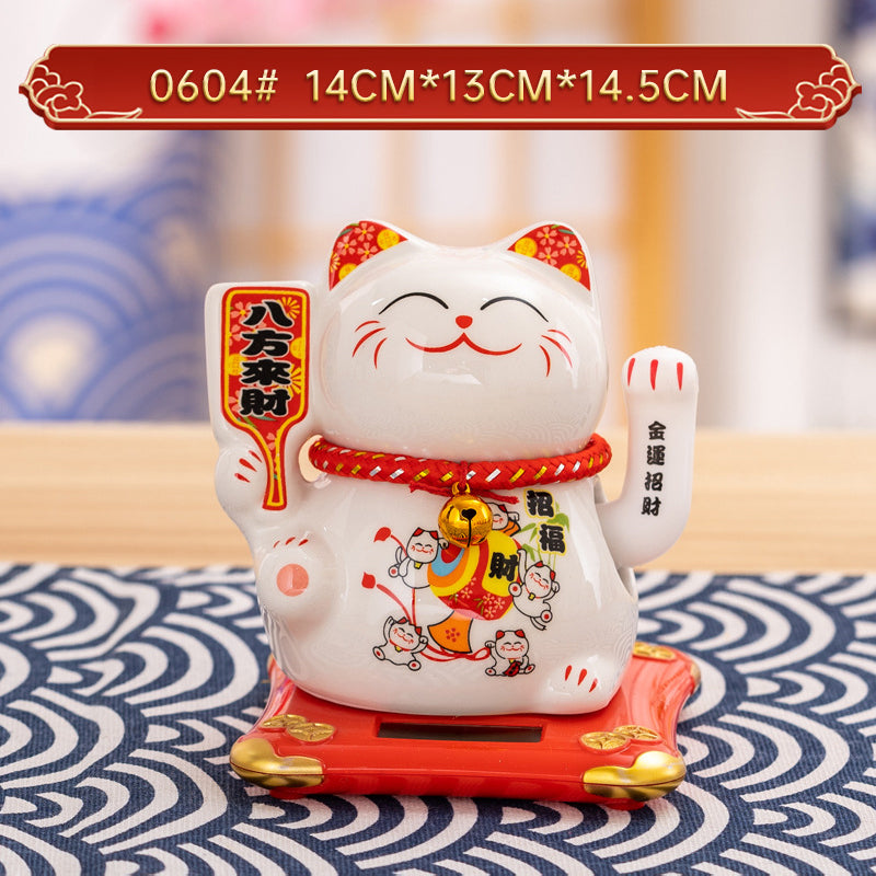 Solar Lucky Cat Ornament for Festive Prosperity Decor