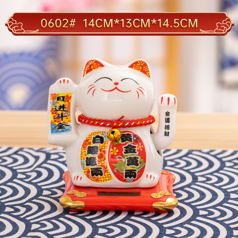 Solar Lucky Cat Ornament for Festive Prosperity Decor