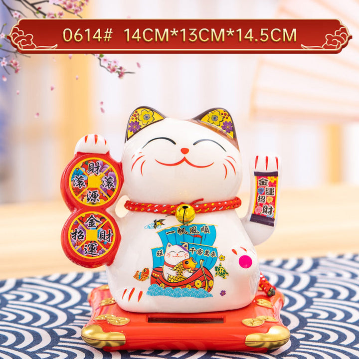 Solar Lucky Cat Ornament for Festive Prosperity Decor