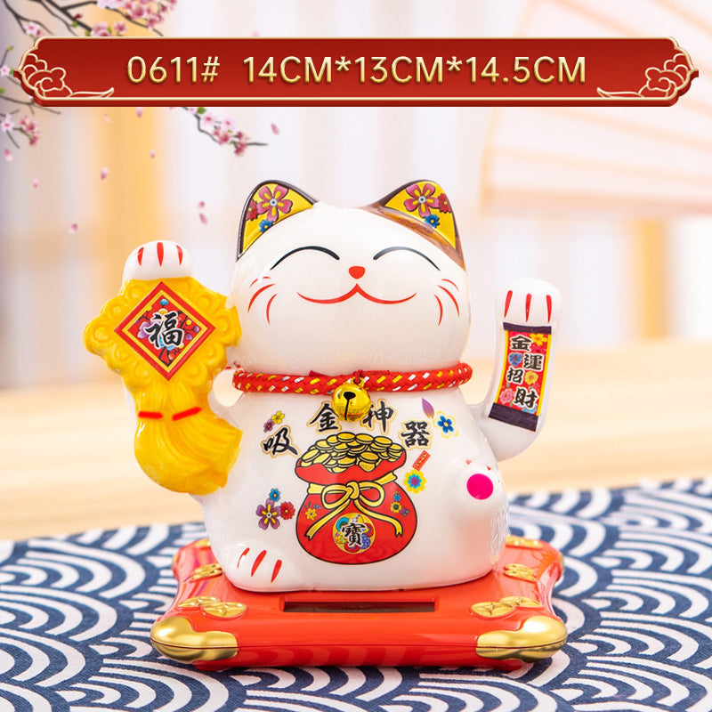 Solar Lucky Cat Ornament for Festive Prosperity Decor