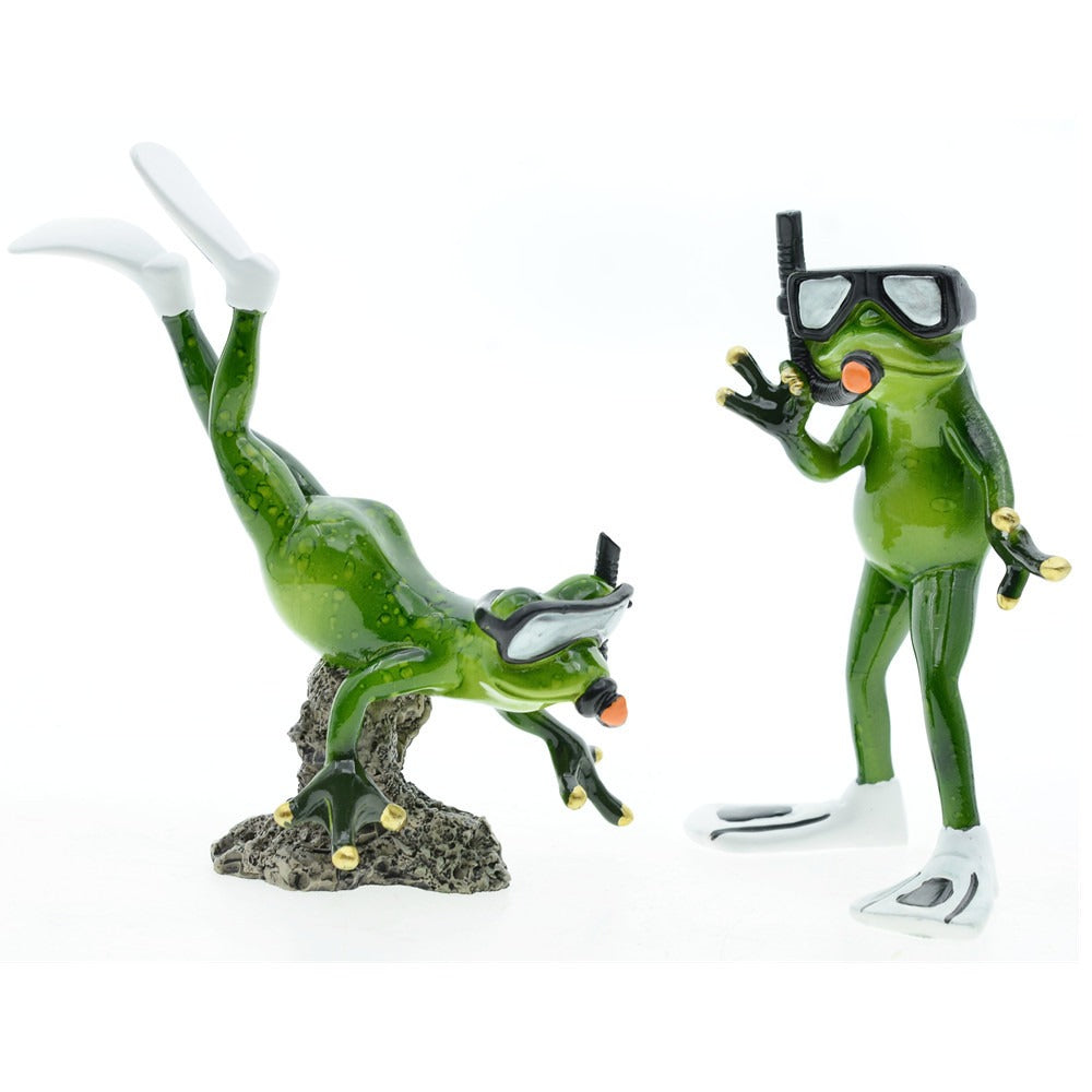 Frog Diver Couple Resin Decoration For Playful Shelves