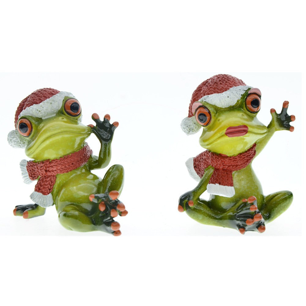 Frog Couple Christmas Decor - Whimsical Resin Display