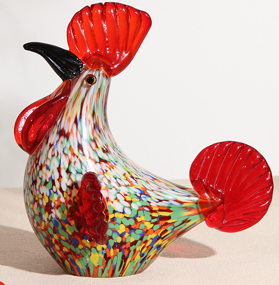 Handcrafted Glass Rooster Sculpture for Artisan Home Decor