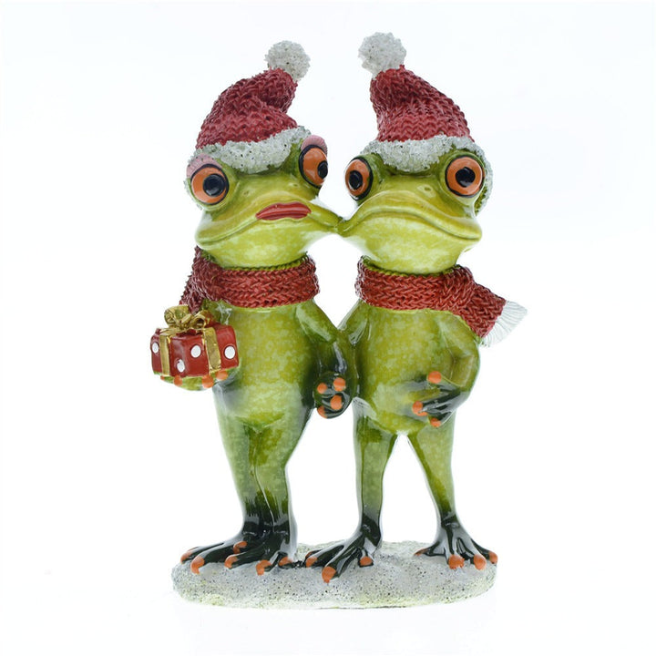 Holiday Frog Couple Figurine for Playful Christmas Decor