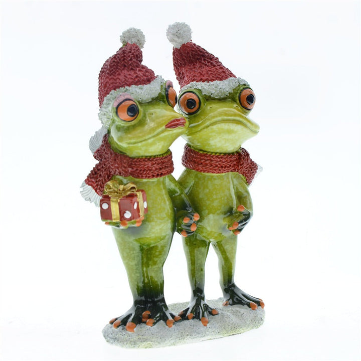 Holiday Frog Couple Figurine for Playful Christmas Decor