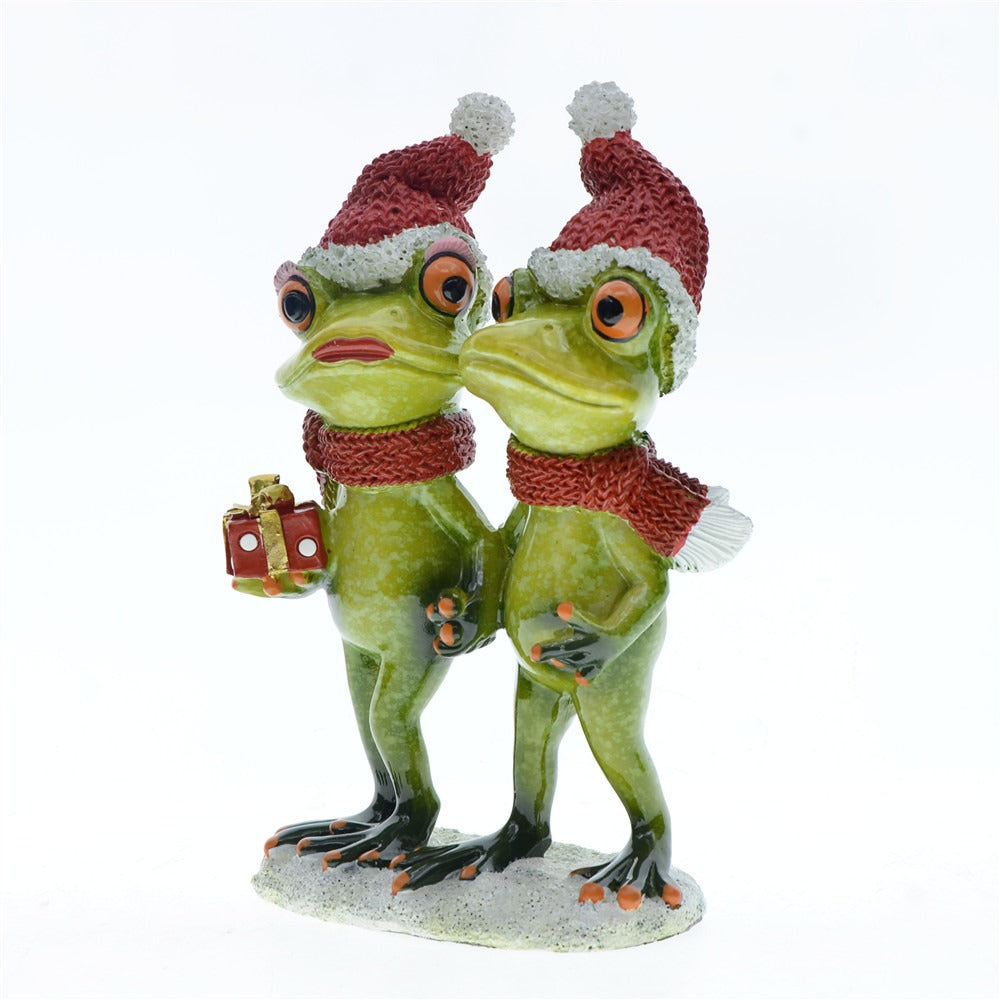 Holiday Frog Couple Figurine for Playful Christmas Decor