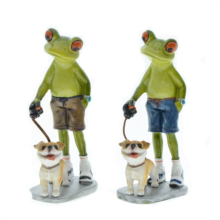 Frog And Dog Walking Figurines For Playful Displays