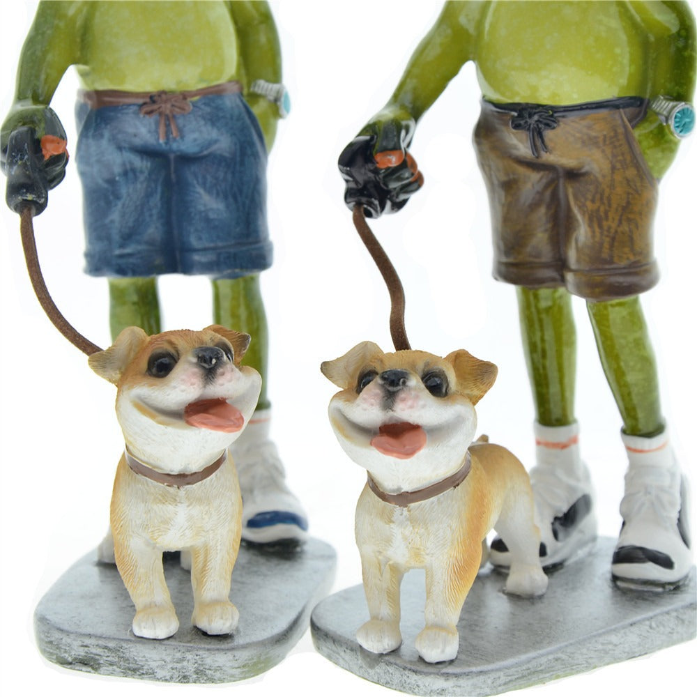 Frog And Dog Walking Figurines For Playful Displays
