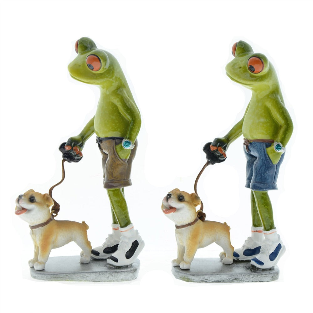 Frog And Dog Walking Figurines For Playful Displays