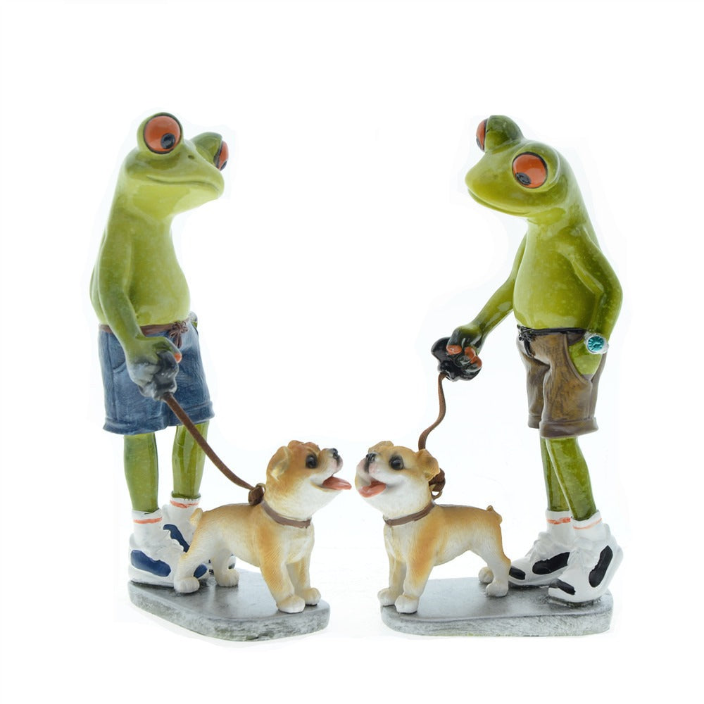 Frog And Dog Walking Figurines For Playful Displays