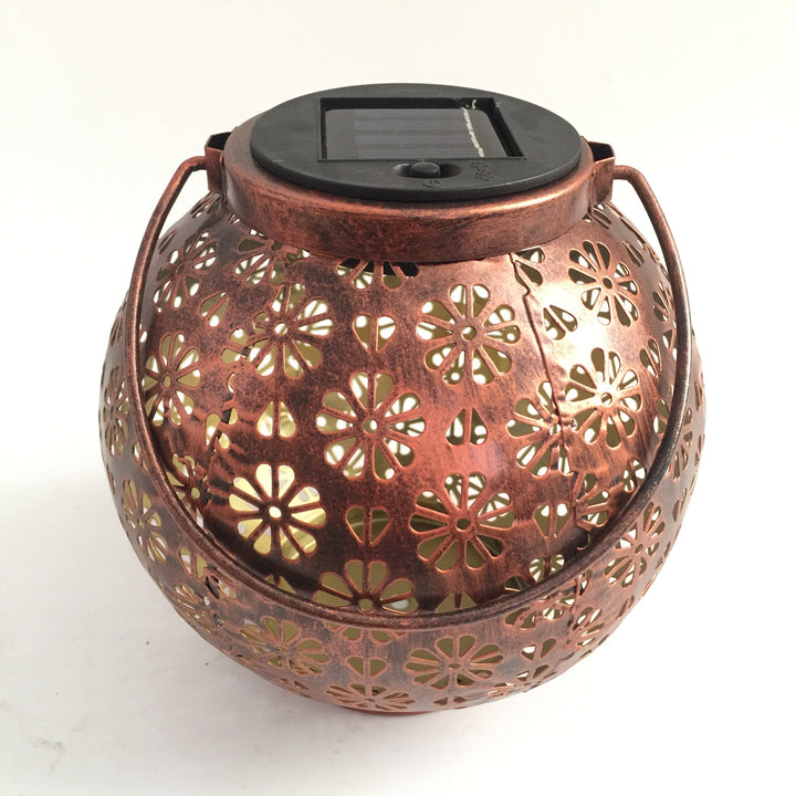 Solar Wrought Iron Lantern with Floral Light Pattern