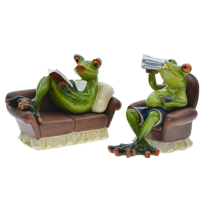 Grandpa Grandma Frog Figurines Couple Sofa Shelf Decor