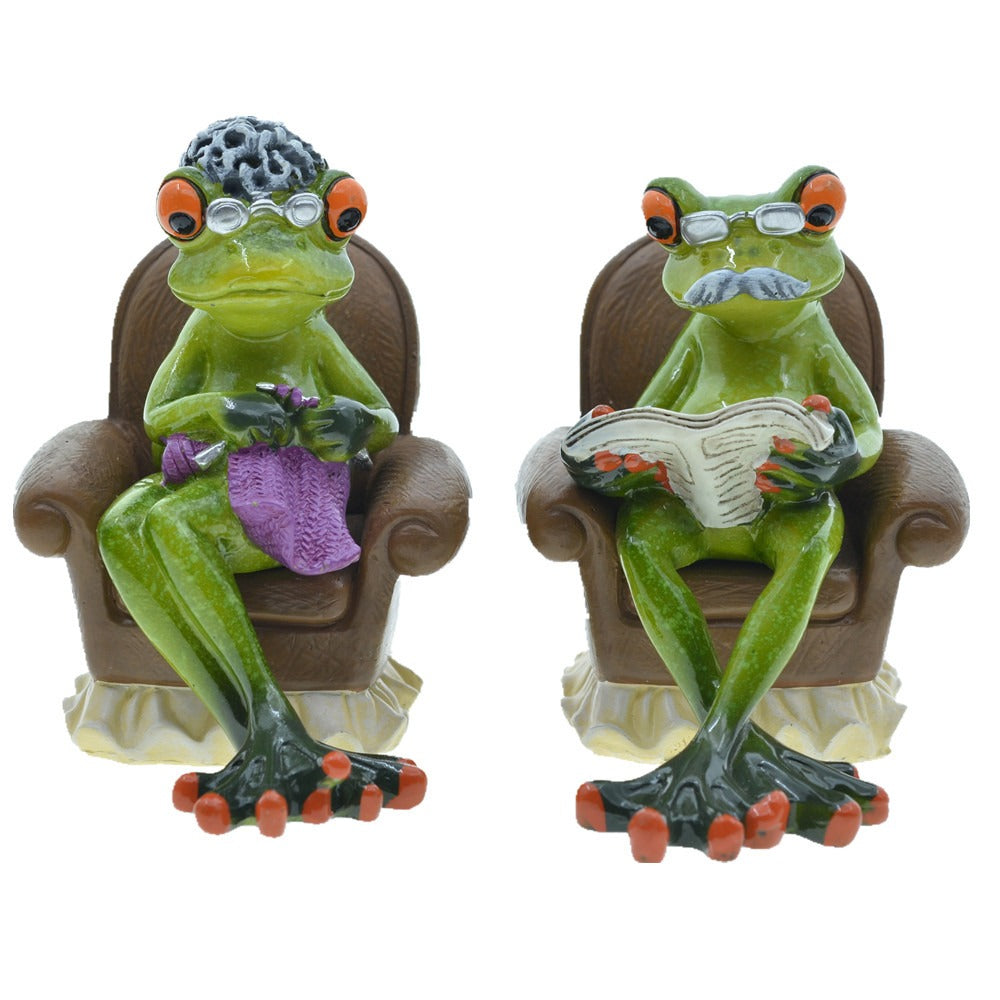 Grandpa Grandma Frog Figurines Couple Sofa Shelf Decor