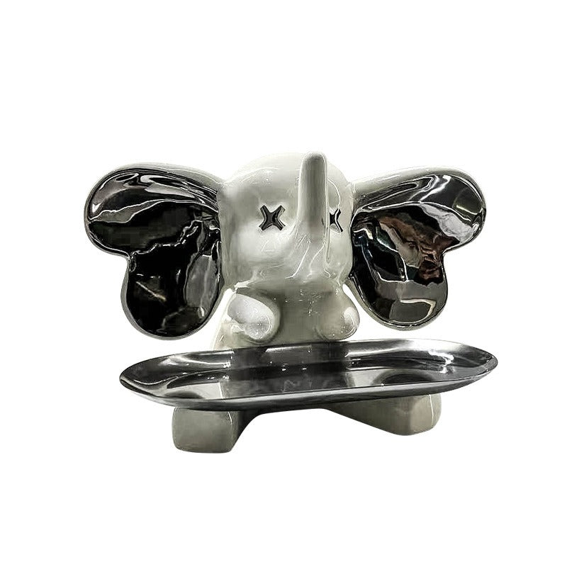 Chrome Elephant Key Tray Decor for Entryway Shelves