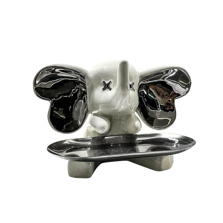 Chrome Elephant Key Tray Decor for Entryway Shelves