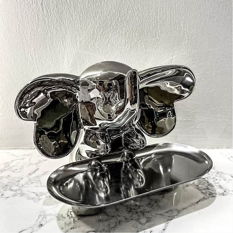 Chrome Elephant Key Tray Decor for Entryway Shelves