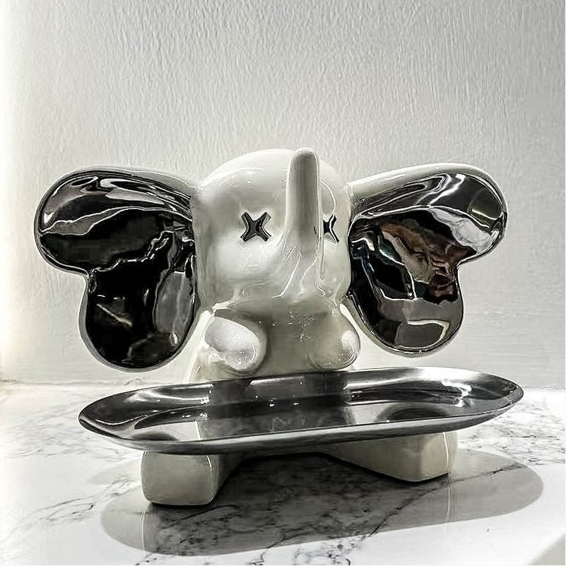 Chrome Elephant Key Tray Decor for Entryway Shelves