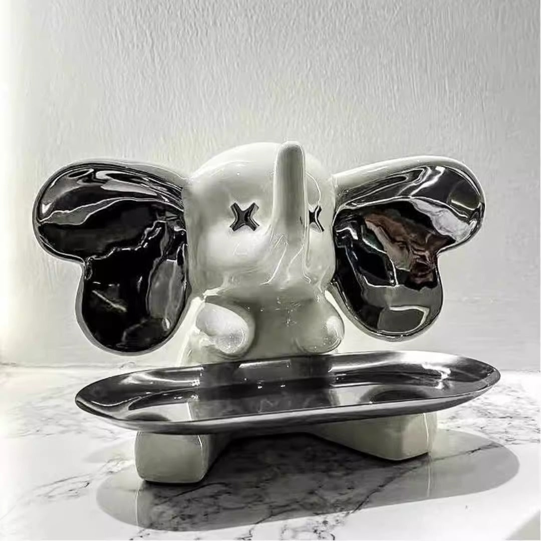 Chrome Elephant Key Tray Decor for Entryway Shelves