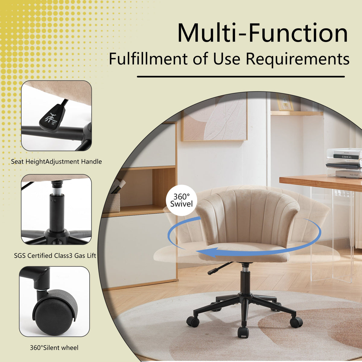 Flower Shape Velvet Swivel Desk Chair for Home Office