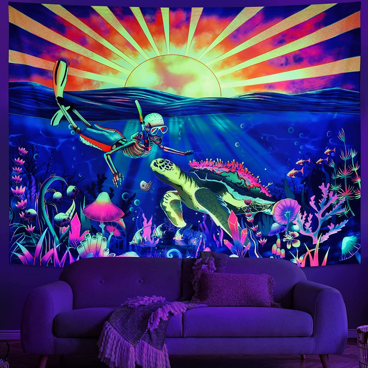 Wall Tapestry for Dorm Rooms | Vivid Neon Fantasy Decor