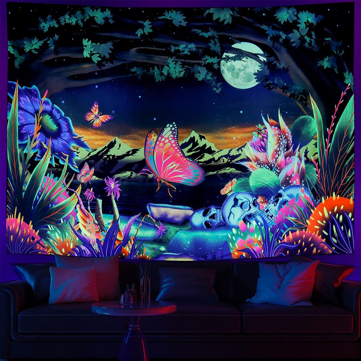 Wall Tapestry for Dorm Rooms | Vivid Neon Fantasy Decor