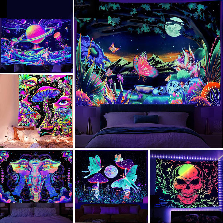 Wall Tapestry for Dorm Rooms | Vivid Neon Fantasy Decor