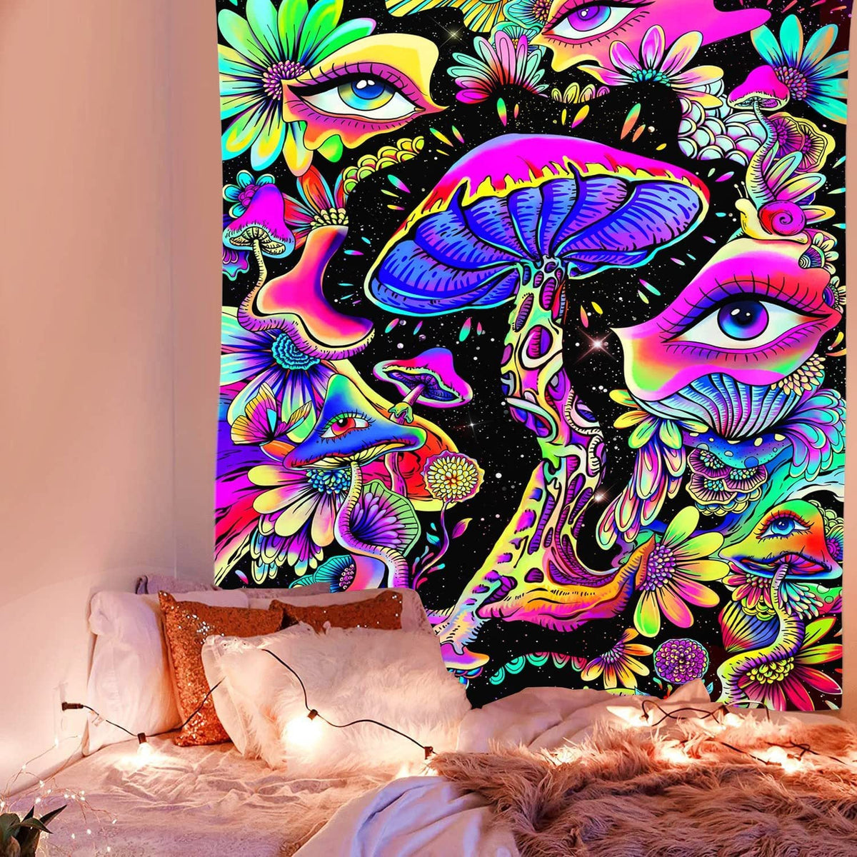 Wall Tapestry for Dorm Rooms | Vivid Neon Fantasy Decor