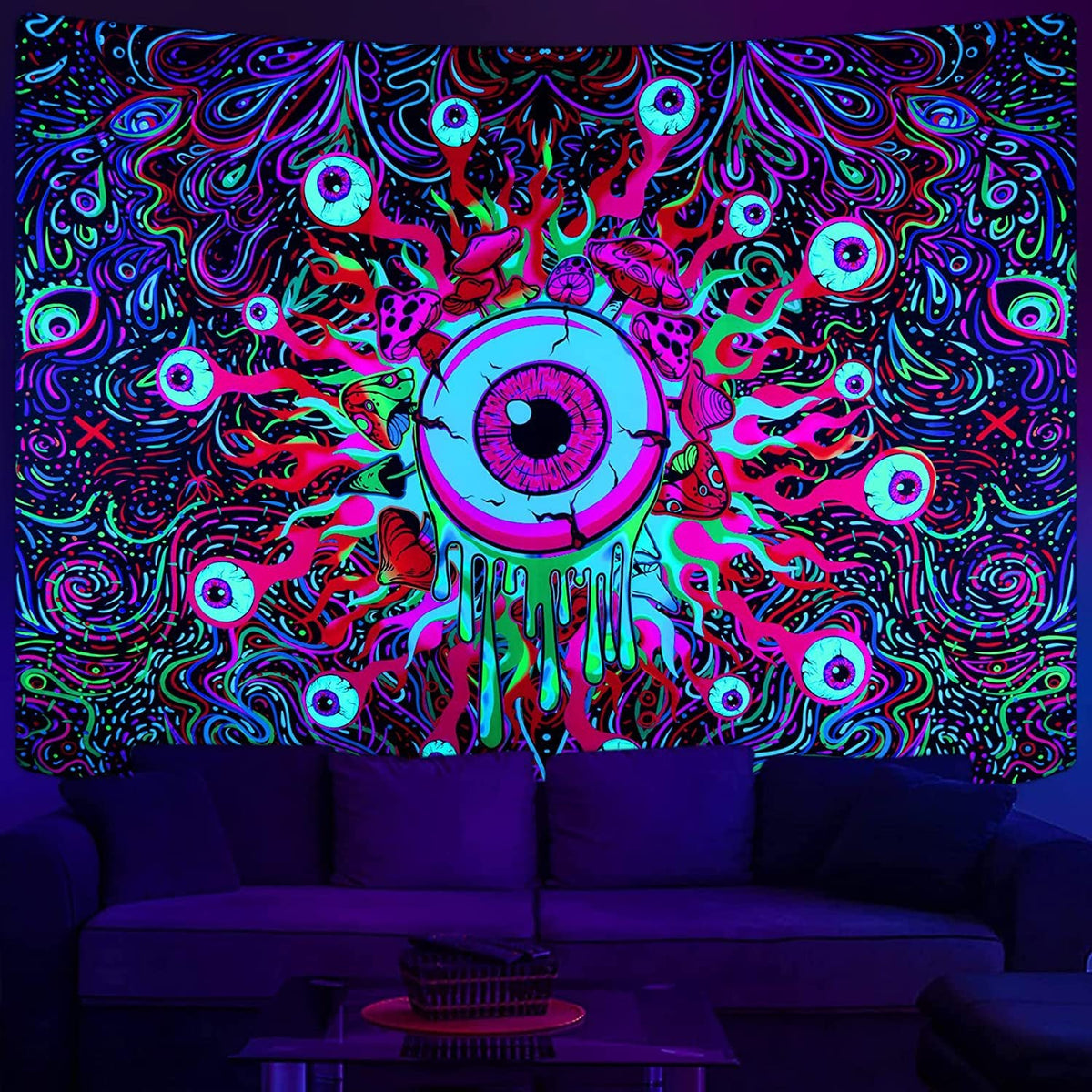 Wall Tapestry for Dorm Rooms | Vivid Neon Fantasy Decor