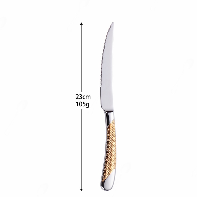 Gold Stainless Steel Cutlery Set with Serrated Steak Knives