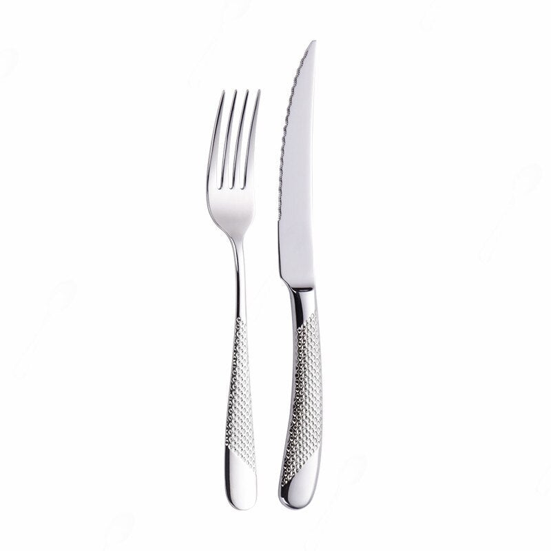 Gold Stainless Steel Cutlery Set with Serrated Steak Knives