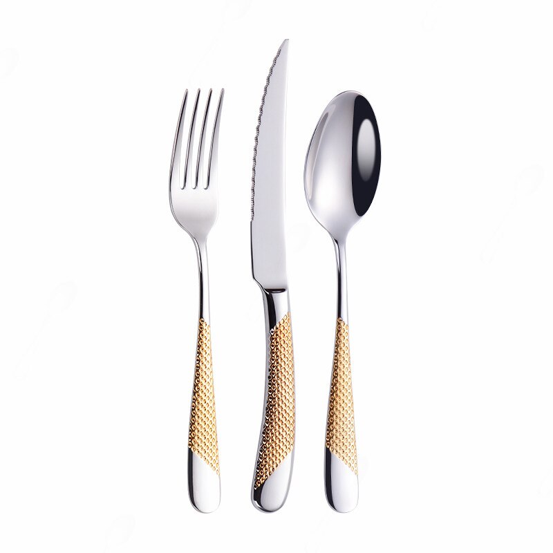 Gold Stainless Steel Cutlery Set with Serrated Steak Knives