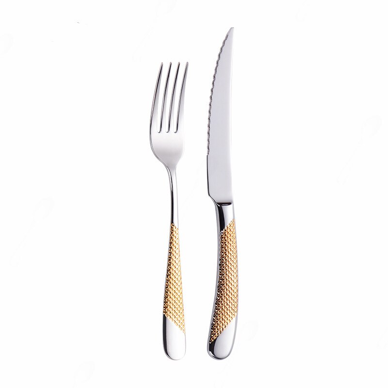 Gold Stainless Steel Cutlery Set with Serrated Steak Knives