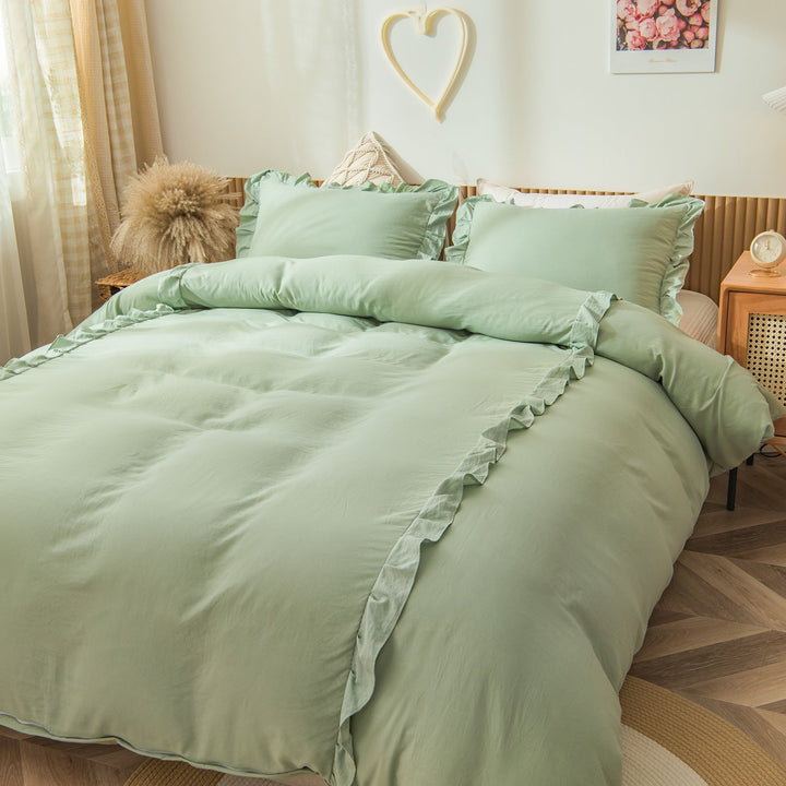 Ruffled Quilt Cover Set for a Soft Sage Bedroom Look