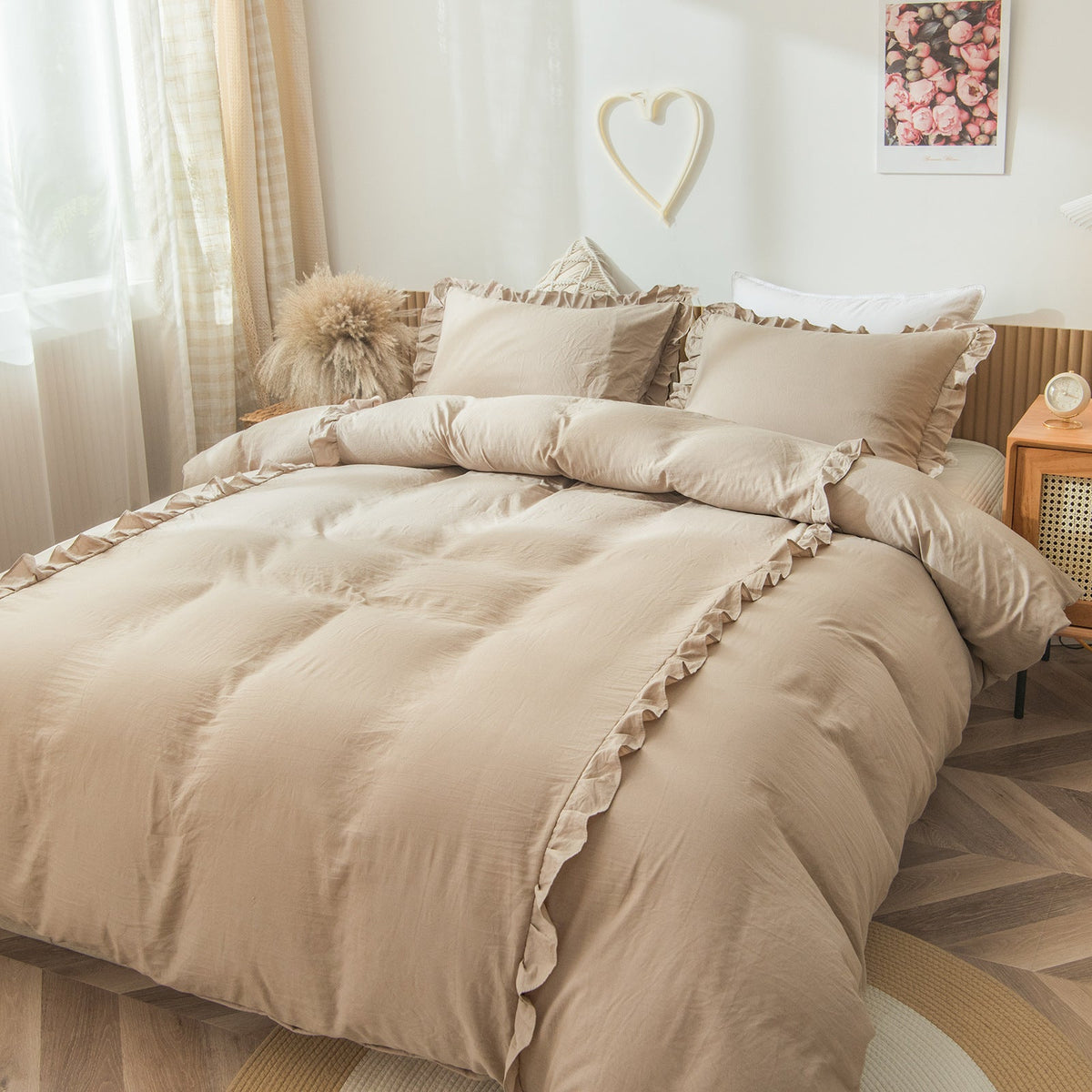 Ruffled Quilt Cover Set for a Soft Sage Bedroom Look