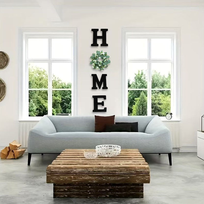 Wooden HOME Wall Decor With Botanical Wreath Accent