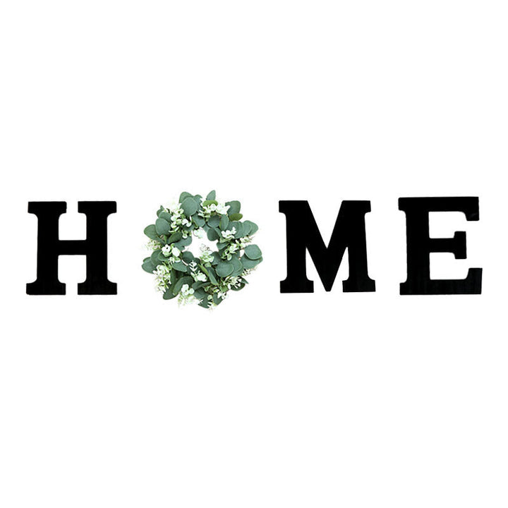 Wooden HOME Wall Decor With Botanical Wreath Accent