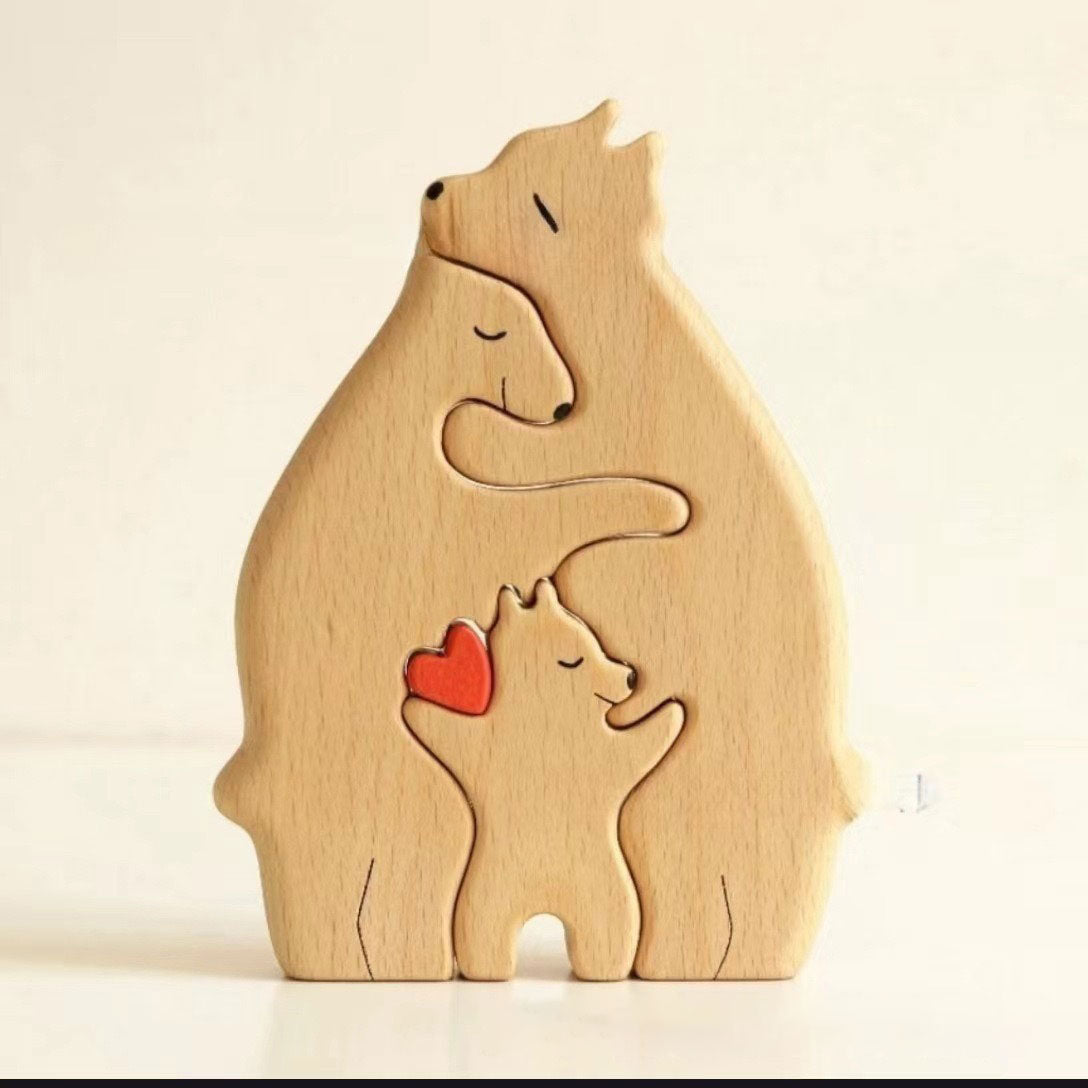 Handmade Wooden Bear Family Puzzle Keepsake Decor