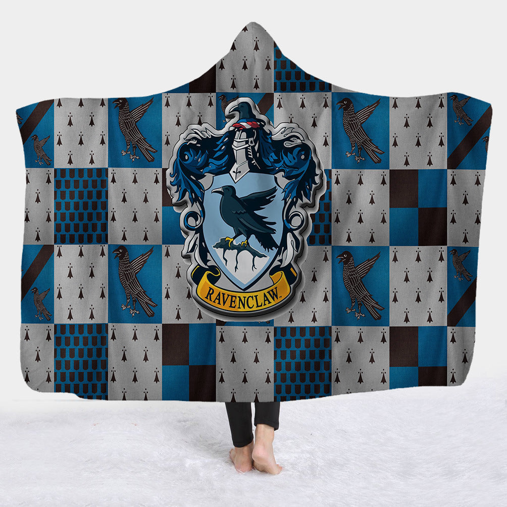 Hooded Blanket with Sherpa Lining, Wearable Crest Print