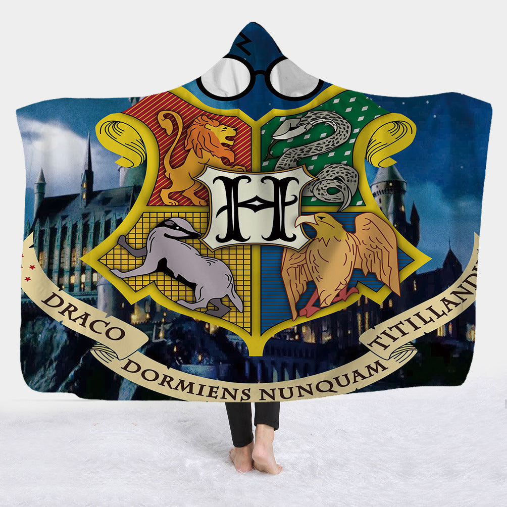 Hooded Blanket with Sherpa Lining, Wearable Crest Print