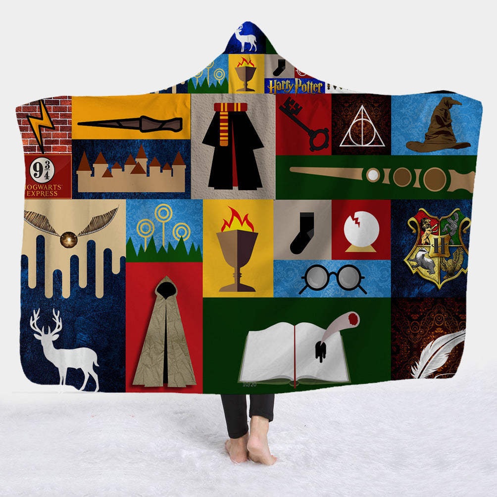 Hooded Blanket with Sherpa Lining, Wearable Crest Print