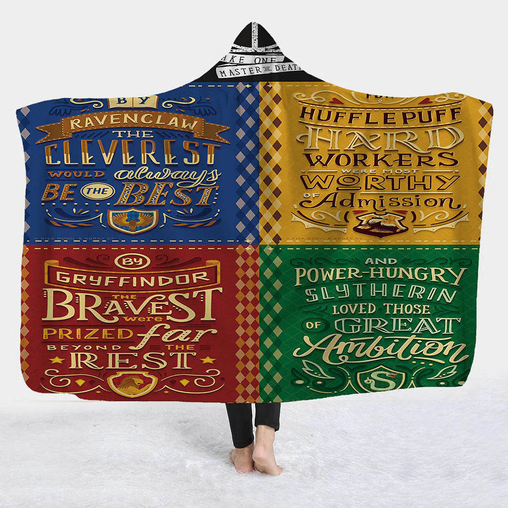 Hooded Blanket with Sherpa Lining, Wearable Crest Print