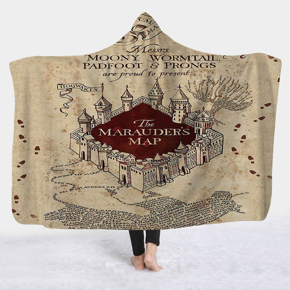 Hooded Blanket with Sherpa Lining, Wearable Crest Print