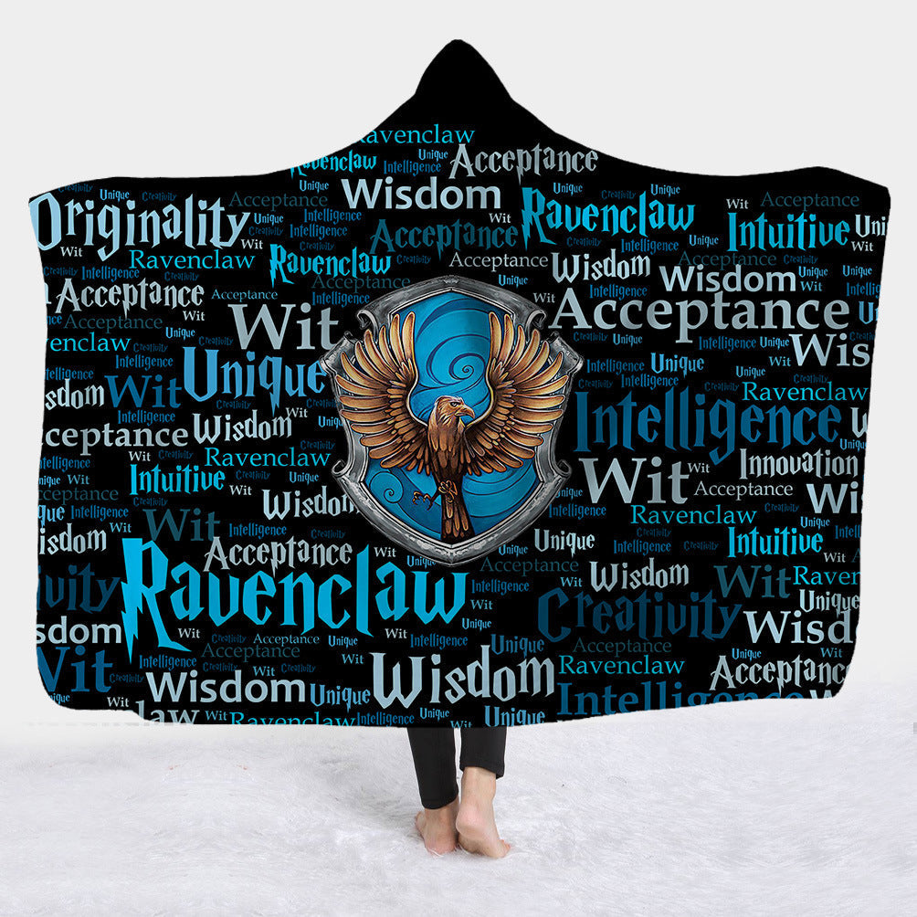 Hooded Blanket with Sherpa Lining, Wearable Crest Print