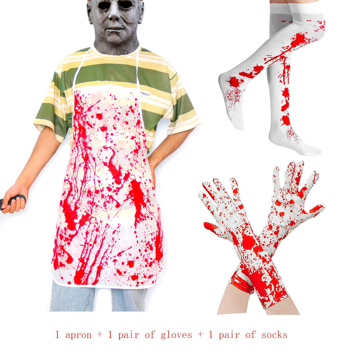 Blood Splatter Costume Set – Apron, Gloves & Socks