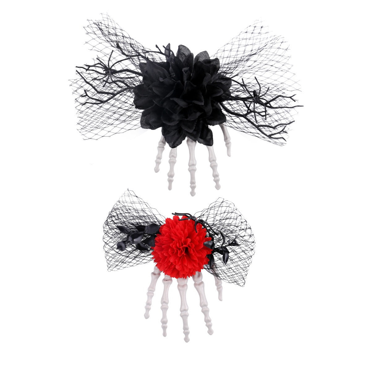 Skeleton Hand Rose Hair Clip for Gothic Halloween