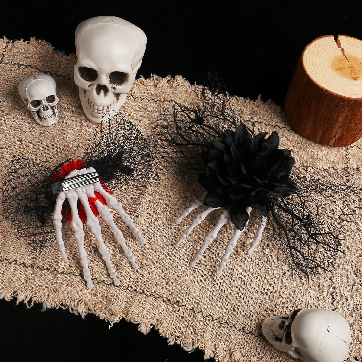 Skeleton Hand Rose Hair Clip for Gothic Halloween